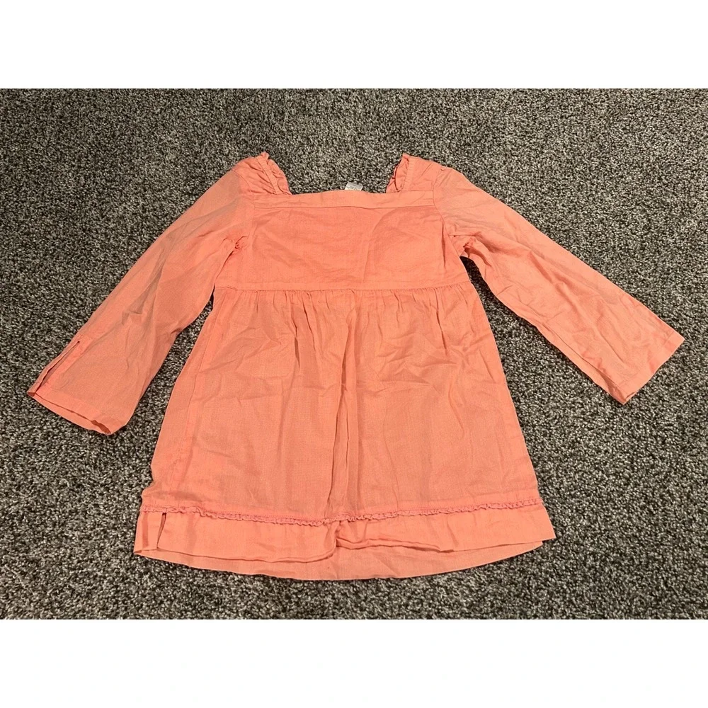 Kk22 Baby Girl Peach Button Up‎ Long Sleeve Dress Crochet Flower Detail Size 4T